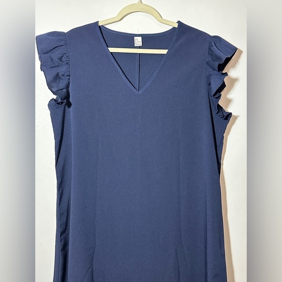 Navy Ruffle Sleeve Women's V-neck Ruffle Hem size XL Flowy Festival Boho - Picture 2 of 6